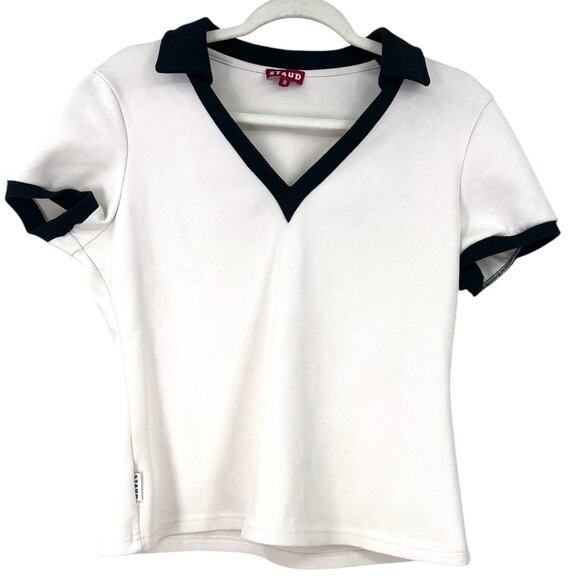 STAUD M Volley Polo Golf Tennis Core V-neck  short sleeves Top Preppy Luxury Tee - Picture 2 of 7